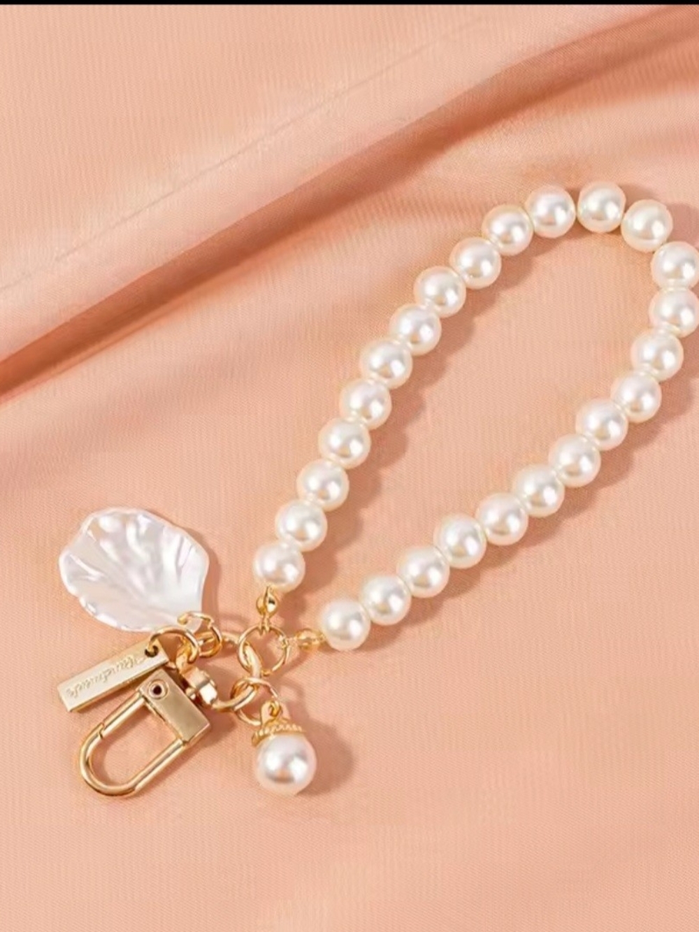 Pearl Charm Bracelet Keyring in White and Gold
